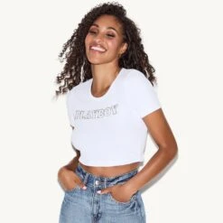 Classic Rhinestone Masthead Baby Tee, White -Fashion Clothing Store 03 538733 6863299805281 CREWNECK RIB TEE WHITE 34906copy 43b15679 4b21 44b5 b2e2 be2907123864