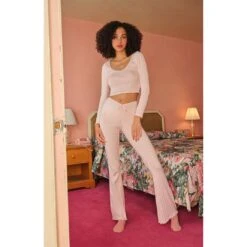 Women's Pointelle Logo Flare Pants -Fashion Clothing Store 0850468680027NEW 03 901 a6f0ea31 2c1d 48b4 b610 b86111301d12