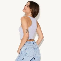 Playboy Raceway Racerback Tank -Fashion Clothing Store 31 543353 6932523253857 RACEWAY RAZOR TANK HEATHER GREY 2883