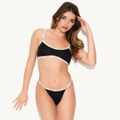The Basics Scoop Bralette -Fashion Clothing Store 45.5 537588 537594 BASICS SCOOP BRALETTE AND THONG BLACK 3791