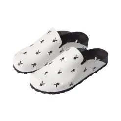 Women's Leather Slides -Fashion Clothing Store 516608 6670966751329 AOP LEATHER SLIDES WHITE BLACK SIDE