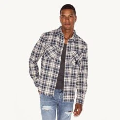 Men's Flannel Long Sleeve Shirt, White Plaid -Fashion Clothing Store M36 537819 6861586071649 MENS BRUSHED FLANNEL BLUE PLAID 72895 5faece06 f94b 41b8 bced 6cbbf6002c39