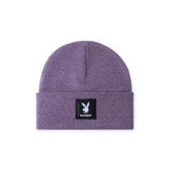 Knit Beanie With Logo Patch -Fashion Clothing Store Playboy Knit Beanie with Logo Patch Mauve 01