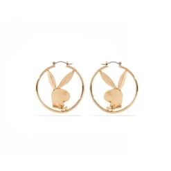 Rabbit Head Hoop Earrings Gold