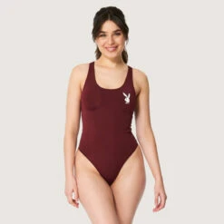 Women's Bunny Head Bodysuit -Fashion Clothing Store Playboy Womens Bodysuit Burgundy 2036