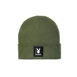 Knit Beanie With Logo Patch -Fashion Clothing Store Playboy Cuff Beanie green 1