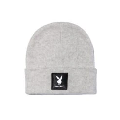 Knit Beanie With Logo Patch -Fashion Clothing Store Playboy Cuff Beanie grey 1