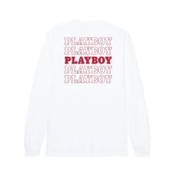 Repeating Masthead Long Sleeve -Fashion Clothing Store Playboy Masthead MensLS T Shirt wht 2
