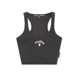 Classic Cropped Racer Tank -Fashion Clothing Store Playboy Racer Crop Top Black 01 db563a8d 5365 4faa 993e d41443be0931