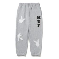 Playboy X HUF Rabbit Head Sweatpants -Fashion Clothing Store RABBIT HEAD FLEECE PANT GREY HEATHER PT00233 GYHTR 01
