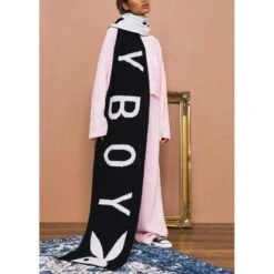 Women's Knit Logo Scarf -Fashion Clothing Store playboy womens knit logo scarf black